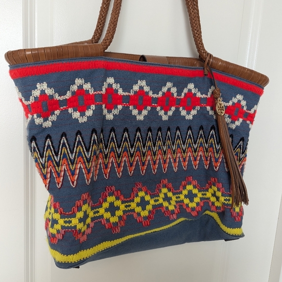 Tory Burch Taylor Aztec Embroidered Canvas Tote - Picture 6 of 10